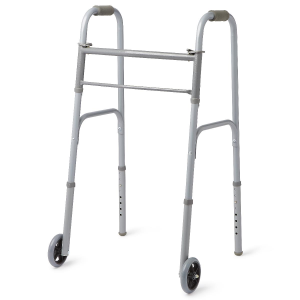 Two-Button Folding Walker with Front Wheels