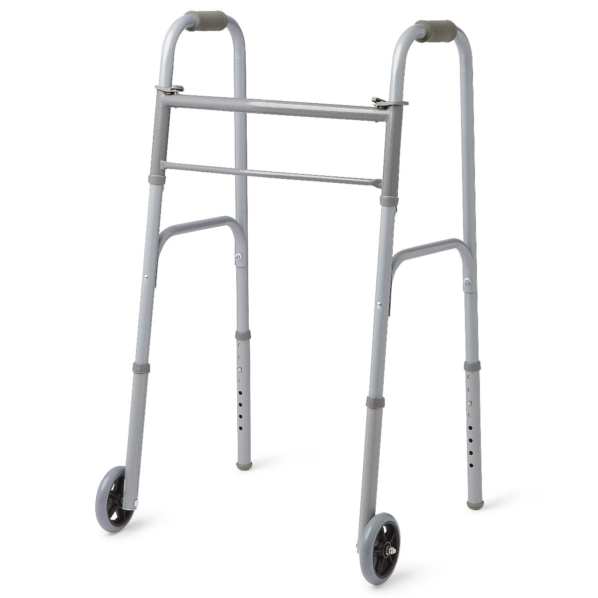 Two-Button Folding Walker with Front Wheels