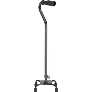 Quad Cane, Small Base, Black, Foam Rubber Grip.