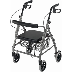 DMI Ultra Lightweight Folding Aluminum Hemi Rollator with Padded Seat, Basket and Adjustable Handle Height, Titanium